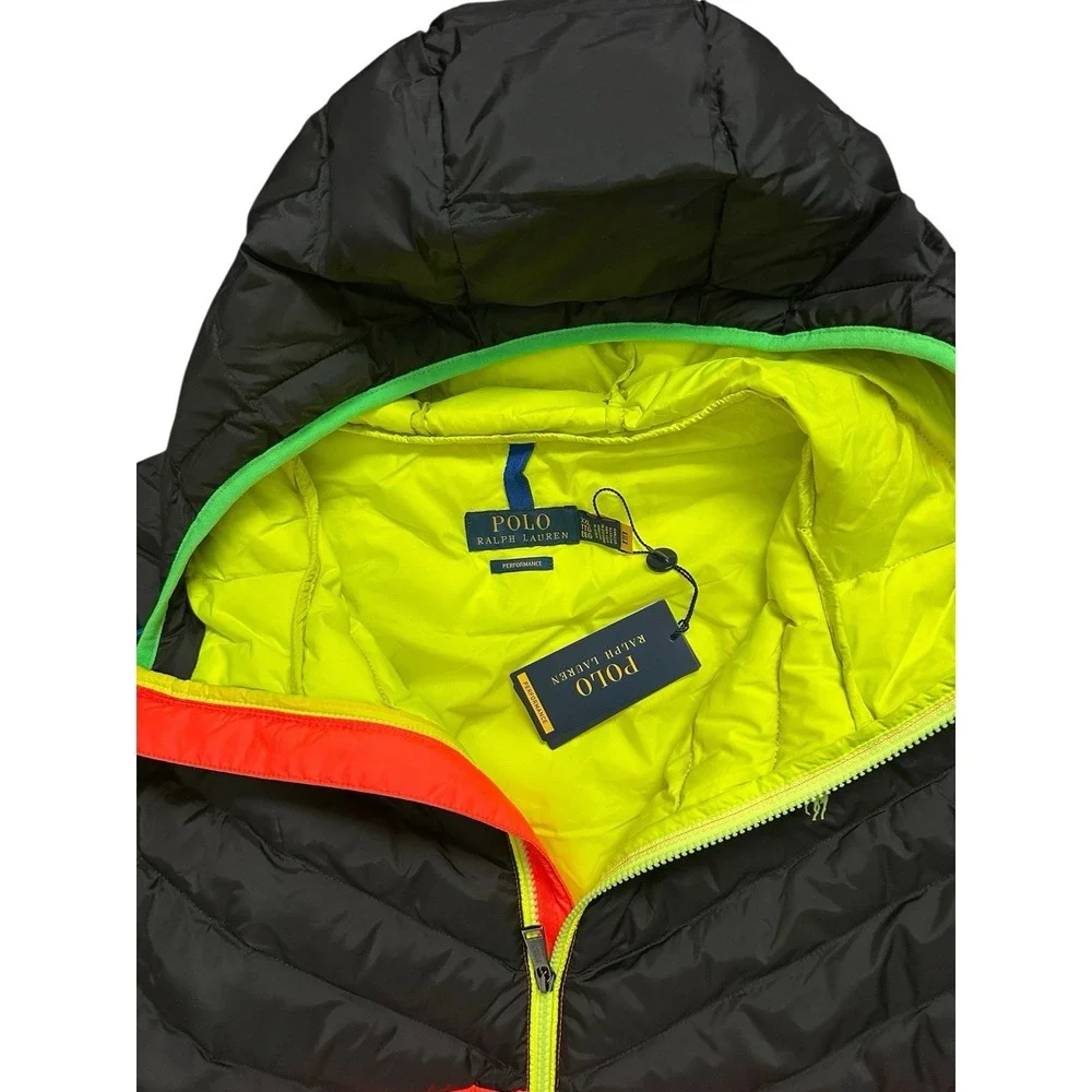 Polo Ralph Lauren Hi-Tech Colorblock Neon Puffer Hooded Jacket Mens Size XXL 2XL